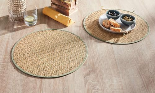 Dekoleidenschaft 2X Platzmatte Seegras Natur, rund Ø 38 cm Platzset, Tischset, Platzdeckchen, Tisch-Untersetzer, Gedeckset