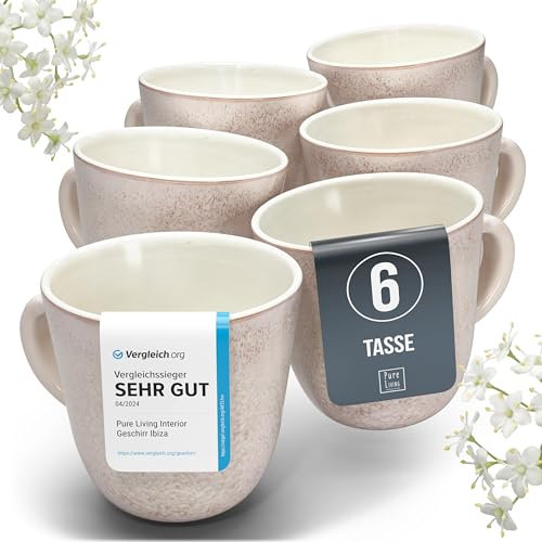 Steingut kleine Kaffeetassen 6 Personen Ibiza TESTSIEGER, Traumhaftes Mediterranes Steingut Tassen Set, Stylisches Tee- und Kaffeebecher Set, Pure Living in Rose