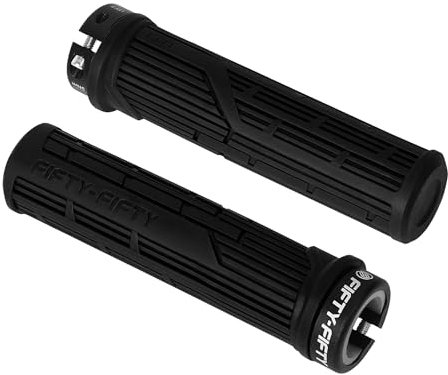 FIFTY-FIFTY Mountain Bike Grips, Single Lock-on MTB Handlebar Grips, Soft and Comfortable, Non-Slip Locking Bicycle Handle for All Mountain, Enduro, Downhill (Black)