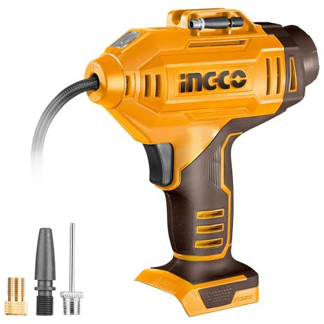 INGCO Compresseur à Air Sans Fil 20V (Produit Seul) 150PSI Gonfleur Pneus Voiture, Pompe à Air Électrique Parfait pour Voitures Motos Vélos CACLI2018E