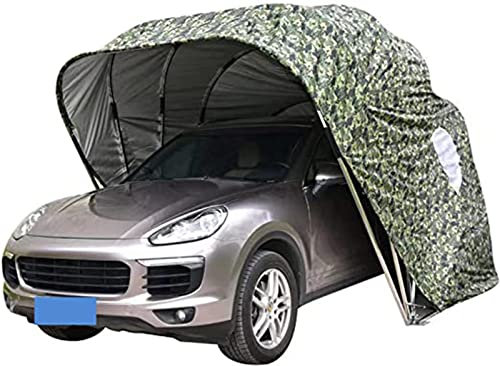 HTSMEUR Auvent Pliable Mobile Semi-Automatique, abri d'auto Semi-Automatique, abri de stationnement à auvent rétractable, abri extérieur épais et rembourré Anti-Pluie (Camouflage)