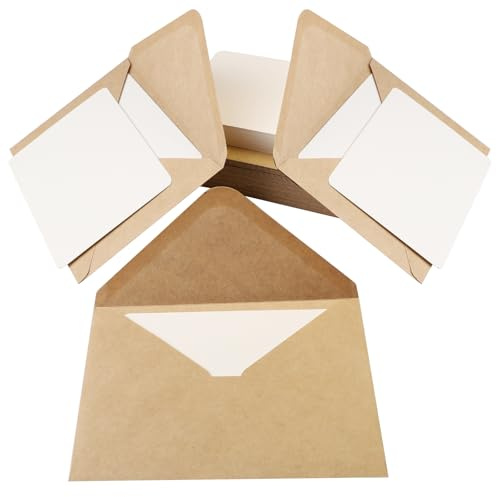 YFLeomry 25 Stück Briefumschläge Kraftpapier mit 25 Stück Karten Blanko | DIY Kraftpapier Umschläge, Briefumschläge B6, Ohne Fenster, für Geburtstagskarten, Hochzeiten, Dankeskarten, Grußkarten