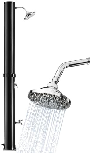 tectake® Solardusche 40 Liter, Gartendusche, solar Shower Aussendusche, Gartenbrause, Outdoor Dusche, warmes Wasser, für Garten, Camping oder Pool mit Duschkopf groß und Wasserhahn - schwarz