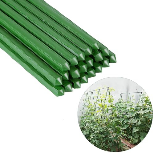 NONMON Garden Plant Stakes,11mm x 40cm Plastic Coated Steel Tube Garden Canes for Plants, 24Pcs Plant Support Sticks with 13 Connector and 1 Plant Ties for Vegetable Flowers Vine Tomato