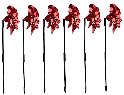 Happyyami Moulin à Vent Rotatif Décoratif Pour Jardin Et Aire De Jeux Préscolaire Lot De 6 Pièces Rouge En Plastique Décoration Extérieure Colorée Anti-oiseaux Jouet Pour Garçon Et Filles En Plein Air