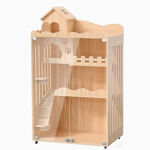GUQASDV Jaula para Gatos de Madera, Casa de Interior para Gatos, Jaula Gatos Balcon, Caseta Gato con Ruedas for Hurón, Chinchilla, Animales Pequeños(90x60x150cm)