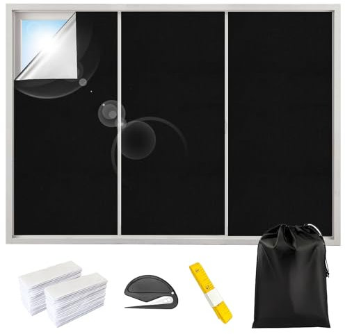 oscurante per finestre, 3 m x 1,45 m, per lucernario, oscurante, per interni, senza forature, panno nero, con un metro a nastro, pellicola termica al metro, per camera da letto