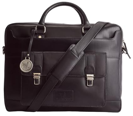 DE LAMASSU® Winston Luxus Laptoptasche 100% Echtleder – Business Unisex Schultertasche – Laptopfach bis 16 Zoll – Robuste Reißverschlüsse – Für Arbeit, Reisen, Studium, Alltag (Schwarz)