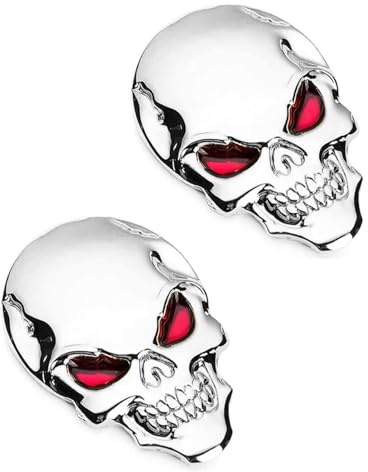 LEEQBCR 2 piezas Calavera 3D Metal para Coches& Pegatinas para Motocicletas Pegatinas para Insignias de Esqueleto Pegatinas para Accesorios de Forma de Maleta de automóviles (Plateado)