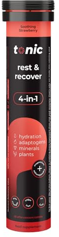 Tonic Health Rest and Recovery Effervescent Tablets - 300mg Elemental Magnesium, Ashwagandha, Lemon Balm - No Sugar, Magnesium Glycinate - Relax and Recharge, Strawberry 20 Count