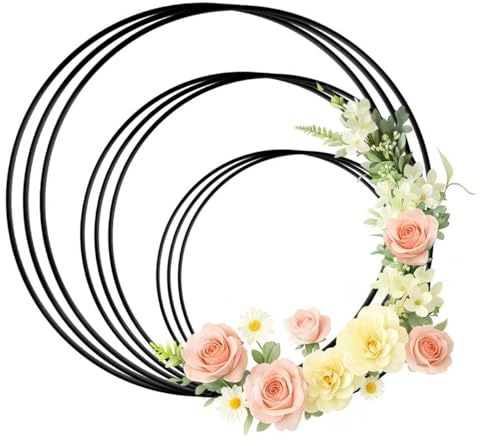 Set 9 Cerchi Metallo Nero 3 mm – Anelli per Bomboniere Confetti, Cerchi per Bomboniere, 10/15/20 cm, Cerchio Palloncini Struttura, Ideale Macramé, Decorazioni Fai-da-Te e Cerchio per Vestito Carnevale