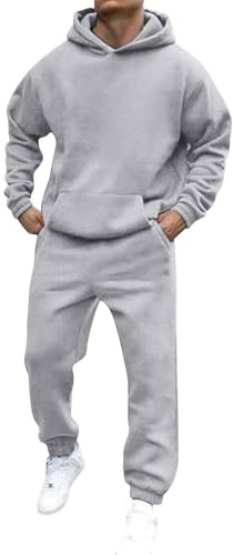 Ensemble de jogging pour homme avec capuche - Sweatshirt à capuche et pantalon de jogging en molleton avec cordon de serrage et poches - Ensemble décontracté et chaud, gris, L
