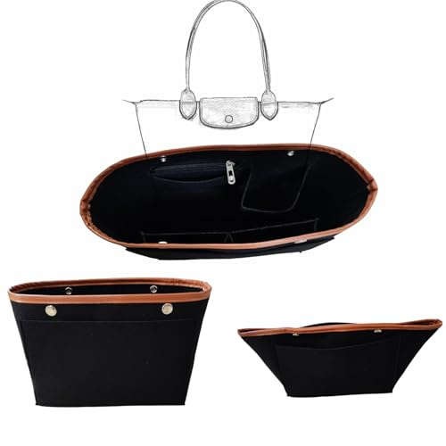 Copiel Organizador para Bolso Longchamp, Organizador de Fieltro con Múltiples Bolsillos y Cremallera, Organizador Plegable para BolsoTote Longchamp de Mujer Negro (M/10.24 * 7.87 * 5.12in)