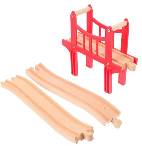 TOBBOMEY Accessori Trenino in Legno per Ponte Rosso e Binari Curvi Pista in Legno per Giochi Educativi e Creativi