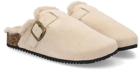 97535 Zueco Tipo Sabot para Mujer con Punta cerrad, Interior Forrado de Borreguito Sintetico Suave Que aporta Calidez. Plantilla Tipo Bio. Ideal para Otono Invierno Beige Talla 37
