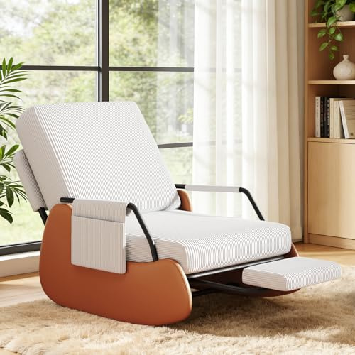 Ckaff Fauteuil à Bascule avec Repose-Pieds, Fauteuil Allaitement avec Poches Latérales, Rocking Chair Inclinable Rembourré avec Dossier Réglable pour Salon et Chambre, Blanc