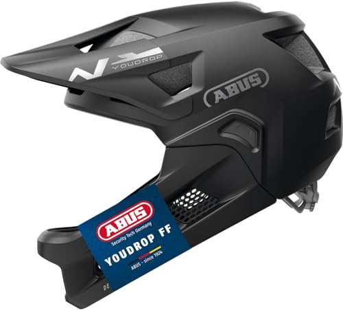 ABUS YouDrop FF - Casco integrale per mountain bike, per bambini e ragazzi, con mentoniera rimovibile, taglia S, colore: nero