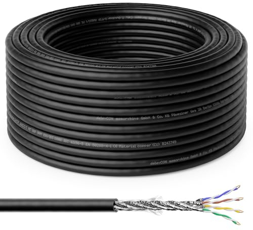 deleyCON 30m CAT 7 Outdoor Installationskabel Koppar (CU) Solid S/FTP PiMF Skärmning 10Gbps 1000MHz Utomhusbruk Väderbeständig Nätverkskabel Installationskabel LAN Ethernet Datakabel Trädgård Terrass