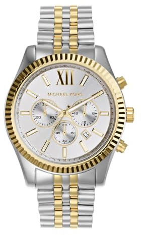 Michael Kors Cronografo Lexington cinturino in acciaio color argento e oro per uomo MK8344