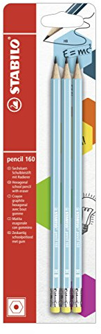 STABILO - Bleistift mit Radierer - pencil 160 | blau, 3er Pack, Härtegrad HB