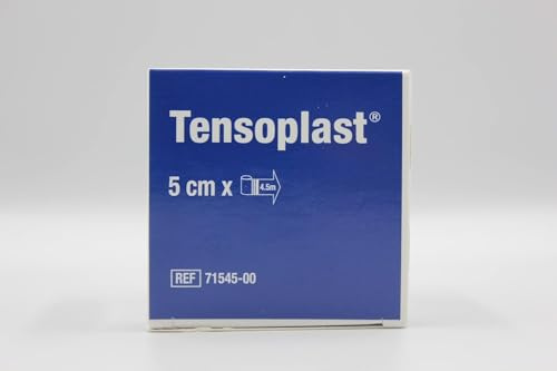 Tensoplast 5 cm x 4,5 m | Elastiskt självhäftande bandage med zinkoxid | Bomull/rayon, andningsbart och hudvänligt | 12 st – Professionell medicinsk användning