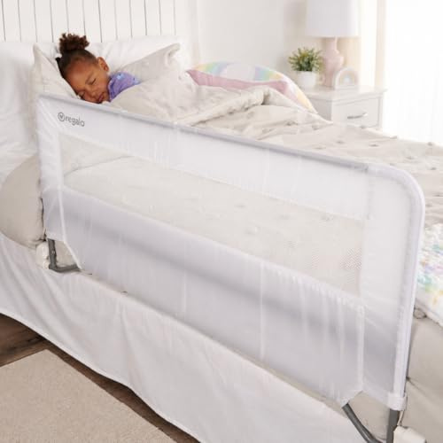 Regalo Swing Down Toddler Bed Rail Guard, NO Tools Required, Bed Rail for Toddlers with Patented Gap Guard, Toddler Bed Rail, Fits Twin, Full & Queen Beds, Bed Safety Rail for Kids Bed, 43” Long