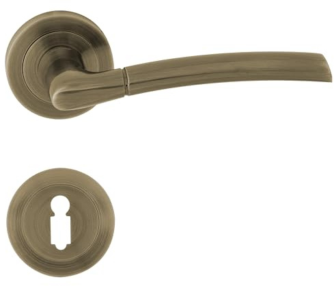 Domino PRESTO-R M3 Set di Maniglie per Porta Interna, Ufficio e Cantina, in Alluminio con Finitura in Bronzo e Ottone, Design Resistente ed Elegante per Ambienti Domestici e Professionali