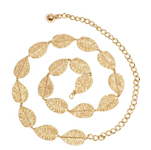 LUOEM Leaf Kette Metall Blätter Taille Kettengürtel Kleid Dekoration (Gold)