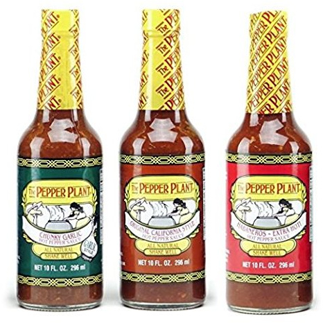 The Pepper Plant Hot Sauce Variety Pack (1) Original 10oz (1) Chunky Garlic 10oz (1) Extra Hot with Habanero 10oz (Pack of 3)
