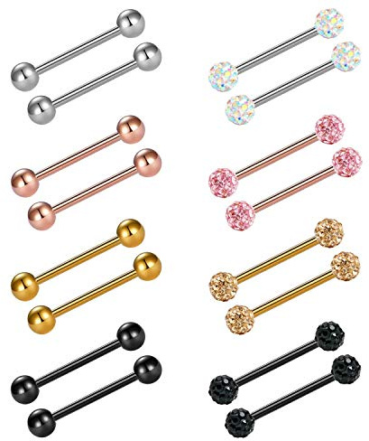 incaton 16pcs 14G 18mm Anillos de la lengua Pezón recto Barbells Acero quirúrgico Joyería piercing del cuerpo