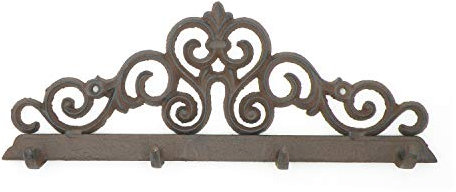 ExtraHome Hakenleiste - Garderobenleiste mit Ornament - Gusseiserne Wandgarderobe mit 4 Haken im Shabby Look
