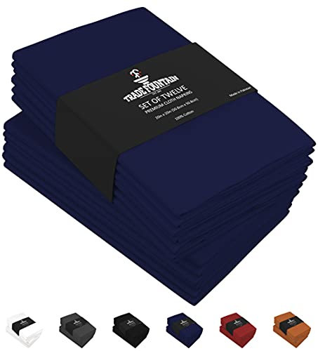 Trade Fountain Blue Cotton Cloth Napkins [12 Pack] – Extra Large 51 x 51 cm Reusable & Washable Dinner Napkins | Fabric Table Serviettes for Home, Parties, Weddings & Christmas Events