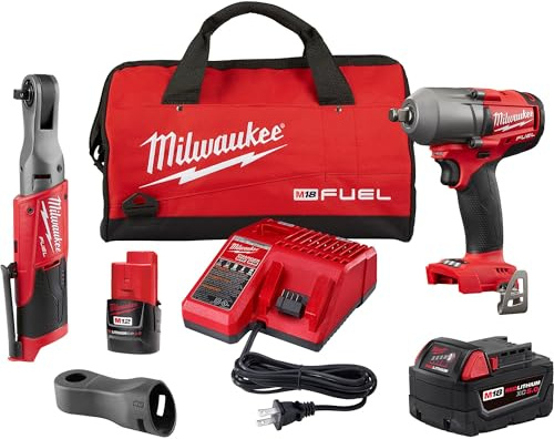 MILWAUKEE 2663-22R - Chiave a impulsi M18 1/2, kit combinato a cricchetto M12 3/8