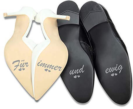 Aufkleber Set für Hochzeitsschuhe Schuhsticker Hochzeit Trauung Schuhe Heiraten Sticker Folie Selbstklebend Sprüche Symbole (Silber Glanz, K118 Für immer und ewig)