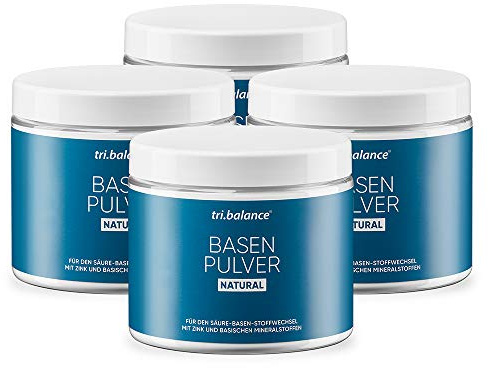 tri.balance Basenpulver NATURAL 4er-Pack 1200 g – ohne Aroma & Süße, vegan | Mit Zink für den normalen Säure-Basen-Stoffwechsel, ohne Zucker und Fruktose, natürlich-mineralisch, ca. 216 Portionen