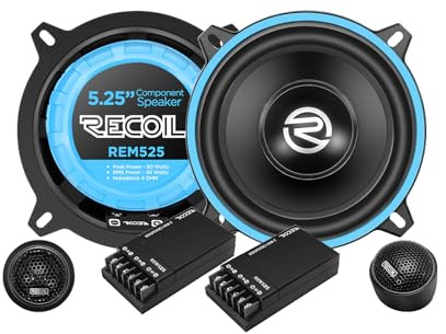 RECOIL REM525 13cm Auto Lautsprecher-Set Komponenten Seiden-Hochtöner | 5.25, 160W Max, 80W RMS, Polypropylen Tieftöner, Nitril-Butadien-Sicke, 3-Stufen Anpassung, Frequenzweiche – Paar