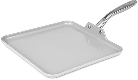 TECHEF - CeraTerra Ceramic Nonstick Square Griddle Pan (PTFE and PFOA Free Ceramic Exterior & Interior), Oven & Dishwasher Safe, Made in Korea, Grey/Silver (Griddle Pan)