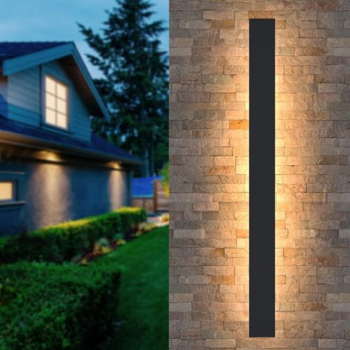 Outdoor Wall Lights LED Black Long Wall Sconce Ip65 Waterproof Outside Lights Rectangular Wall Lighting 3000k 48W Aluminum Exterior/Indoor Wall Light For Garden Villa Porch Terraces Garage,150cm*1