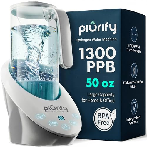 PIURIFY Jarra de Agua de Hidrógeno de 50 Onzas, Generador Rico Sin BPA, Electrólisis Con Tecnología SPE/PEM, Máquina de Niveles de pH Equilibrados