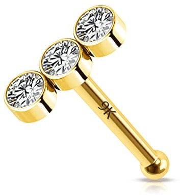 Melighting 20G Runder Nasenstecker aus Zirkonia 14 Karat Gold Nasenpiercing Stecker Nasenring aus 9K Gold L-förmiger Nasenring Nasenpiercing Schmuck Nasenringbolzen Goldener Nasenstecker