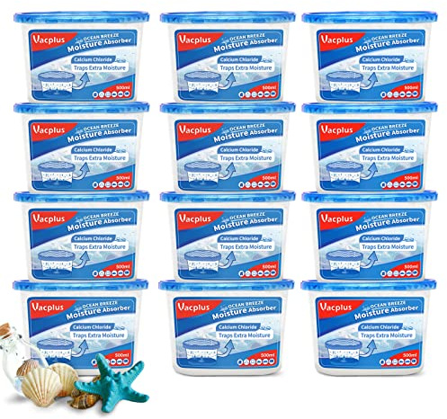 Vacplus Moisture Absorbers, 10.5 Oz Humidity Absorber Boxes Attracts Extra Moisture from Your Bathroom, Closet, Kitchen & Study, Dehumidifier, Odor Eliminator for Closet (Ocean Scent), 12 Packs