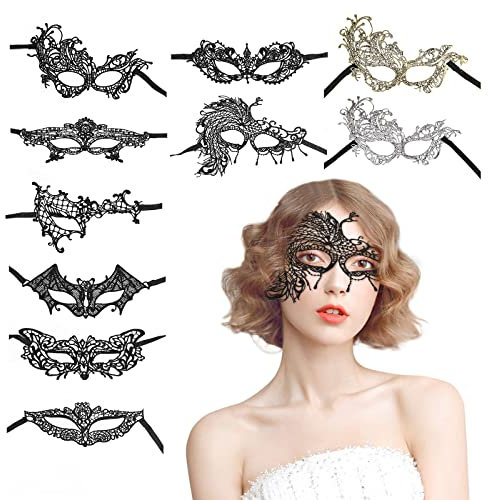 TSHAOUN 10 Stück Venezianische Maske Damen Spitze Maske Lace Maske,Augenmaske Maskerade Maske,für Halloween Karneval Party Kostüm Ball Karneval Cosplay Party Gothic Gesichtsmaske (10 PCS)