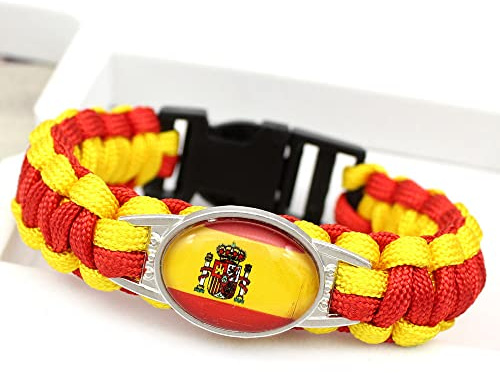 LODMLOER Paracord-Armband Mit Spanischer Flagge, Buntes Gewebtes Paracord-Flaggen-Armband Mit Karabinerhaken Armband Mit Spanischer Flagge, Konvexes Glasarmband, Geschenk Für Männer Und Frauen, 22 cm