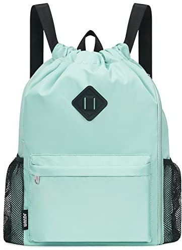 WANDF Turnbeutel mit Kordelzug, Sporttasche mit Schuhfach, wasserabweisender String-Rucksack Cinch für Damen Herren (Groß,Mintgrün)