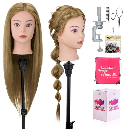 Neverland Beauty hår styling huvud, 71 cm 60% äkta mänskligt hår styling huvud övning huvud docka huvud för styling med bordsklämma + DIY hår styling verktyg set