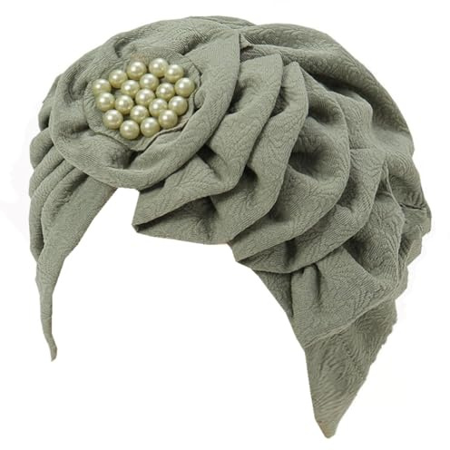 YYAOJHAO Women Turban Flower Caps - Elastic Beaded Solid Headwrap Chemo Beanies Cancer Headwear Hats for Hair Loss Cover