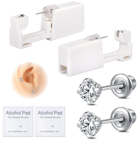 AVYRING Kit de piercing d'oreille stérile jetable 316L avec formes mixtes de CZ colorées, boucles d'oreilles auto-percées avec clous CZ de 4 mm ou 5 mm, Acier inoxydable