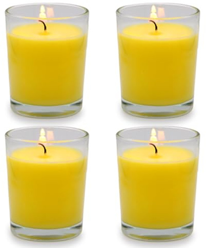 Små citronella-ljus utomhus och inomhus, gula sojavax votivljus för festmiddag och camping - 12 timmars bränntid, set med 4