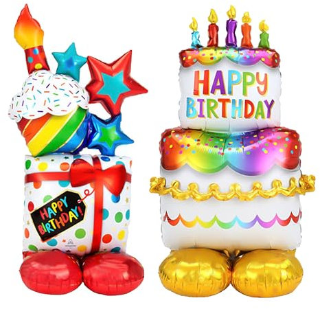 2PCS Happy Birthday Hydrogen Balloons Helium Balloons Balloon Stand Inflatable Cake and Gifts Birthday Party Balloons Suitable for Kids Adults