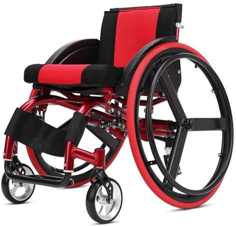 KK-GGL Aluminium-Sportrollstuhl, Leichter Deluxe-Klapprollstuhl, Selbstfahrender Rollstuhl, Reiserollstuhl Mit Verstellbarer Rückenlehne, 100 Kg Kapazität, Leichte Faltbare Mobilitätshilfe